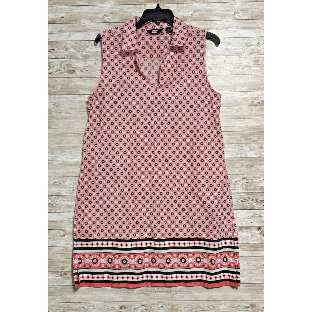 Lands End Retro Floral Sleeveless Collared Shift Dress Sz L Oeko-Tex Boho Golf